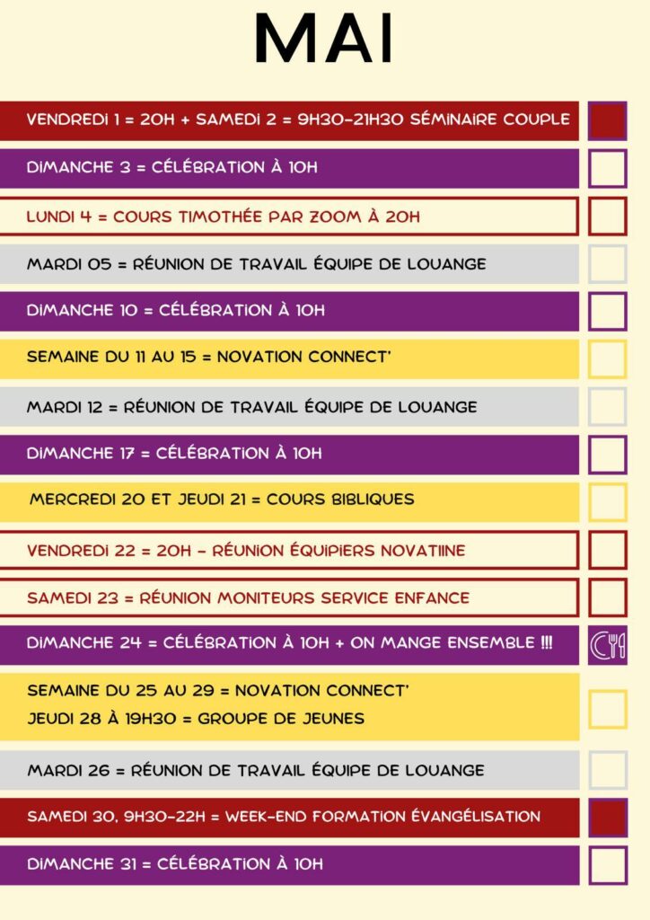 Planning de l'Eglise